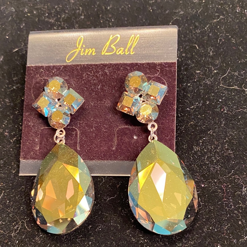 Jim Ball Iredescent Crystal Teardrop Dangle Earrings